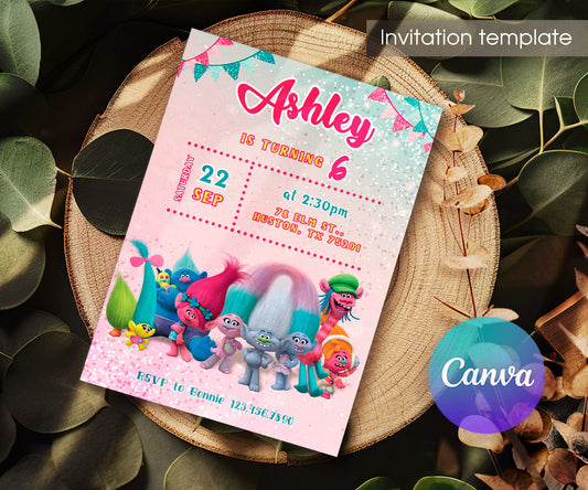 Trolls Poppy customizable invitation template | Share or Print | MB319