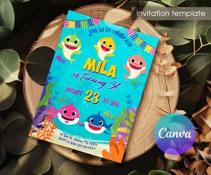 Baby Shark customizable invitation template | Share or Print | SH349