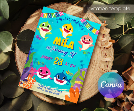Baby Shark customizable invitation template | Share or Print | SH349