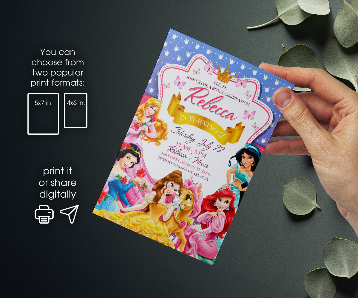 Disney Princess customizable invitation template | Share or Print | girl | BN051
