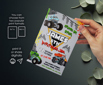 Monster Jam  Monster Truck customizable invitation template | Share or Print | boy | PE745