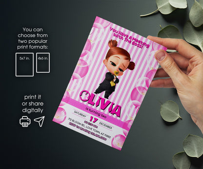 Baby Boss customizable invitation template | Share or Print | girl | GG549