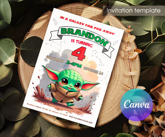 Baby Yoda Grogu Star Wars Mandalorian customizable invitation template | Share or Print | boy | IO415