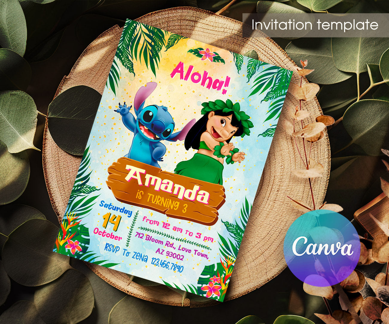 Lilo & Stitch Aloha customizable invitation template | Share or Print | YR008