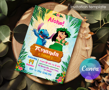 Lilo & Stitch Aloha customizable invitation template | Share or Print | YR008