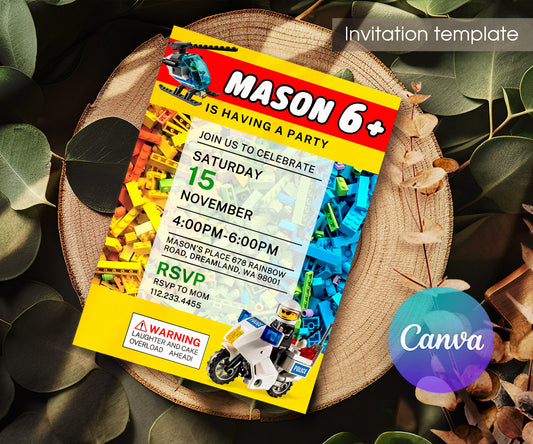 Lego Police Car customizable invitation template | Share or Print | boy | XV509