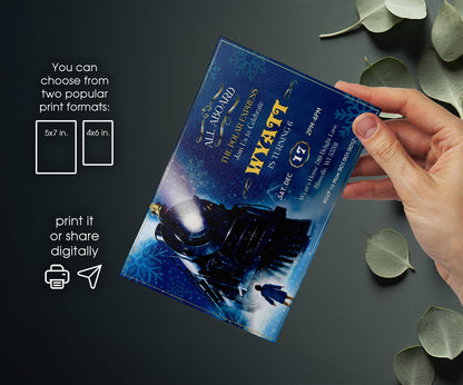 The Polar Express Christmass Train customizable invitation template | Share or Print | WT819