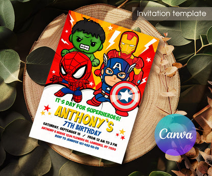 Avengers Marvel Superhero customizable invitation template | Share or Print | boy | FW020