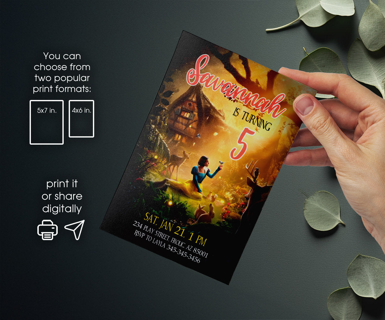 Snow White Musical Disney Princess customizable invitation template | Share or Print | IN275