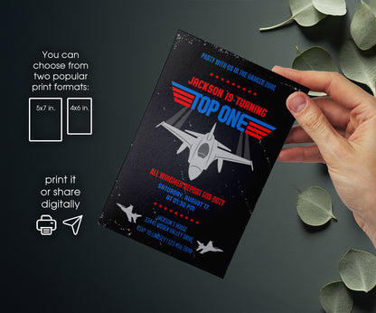 Top Gun One Jet Fighter customizable invitation template | Share or Print | boy | XR577