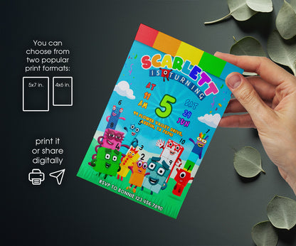 Numberblocks customizable invitation template | Share or Print | IP998
