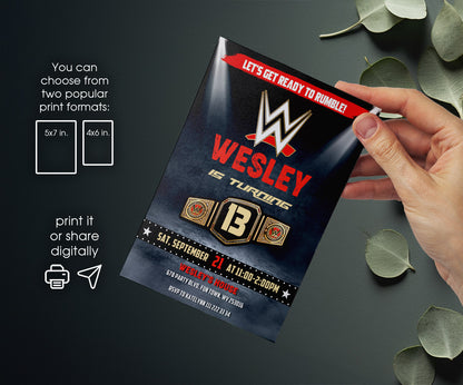 Wrestling WWE WrestleMania customizable invitation template | Share or Print | boy | JD392