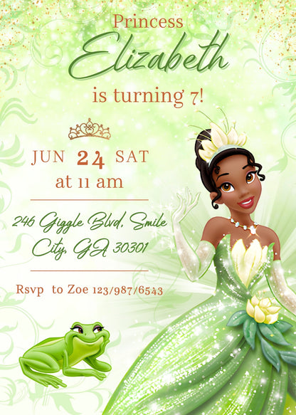 Tiana Frog Princess customizable invitation template | Share or Print | girl | TM536