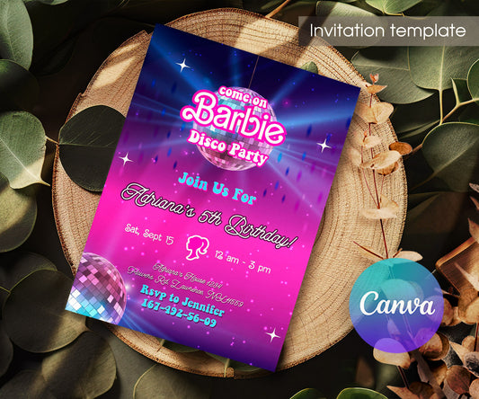 Barbie Disco Pink customizable invitation template | Share or Print | girl | DS379