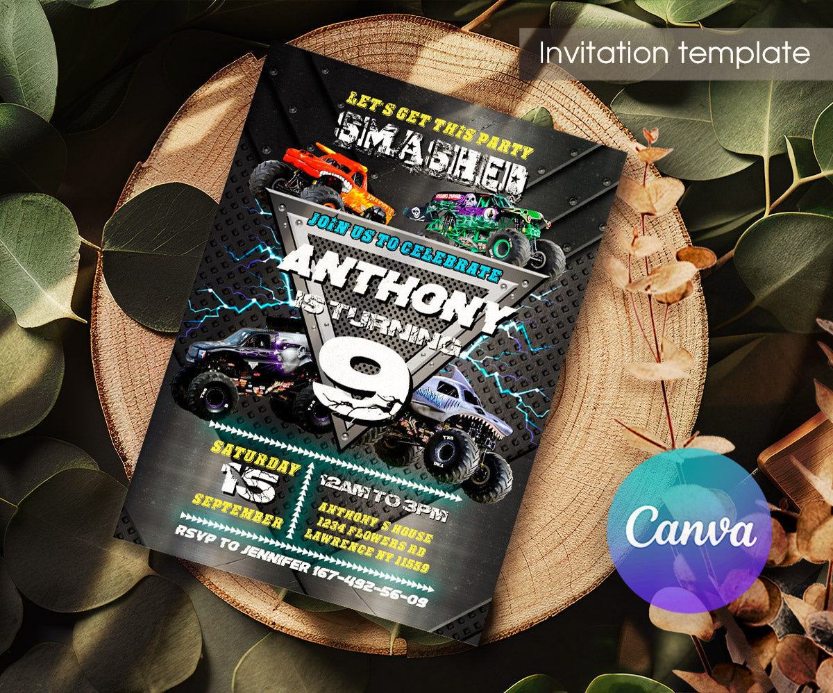 Monster Jam  Monster Truck customizable invitation template | Share or Print | boy | SR733