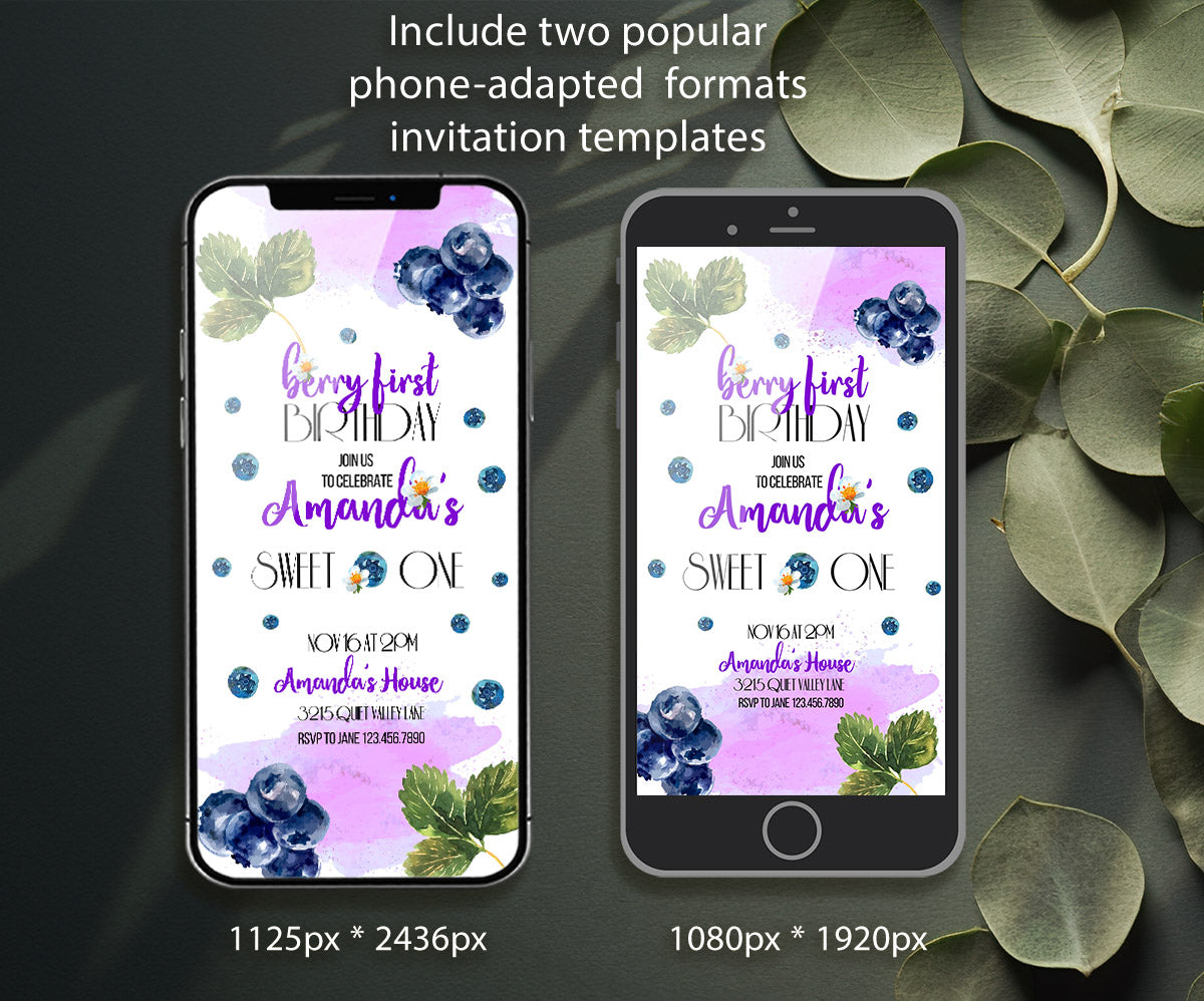 Berry First Birthday customizable invitation template | Share or Print | girl | PL755