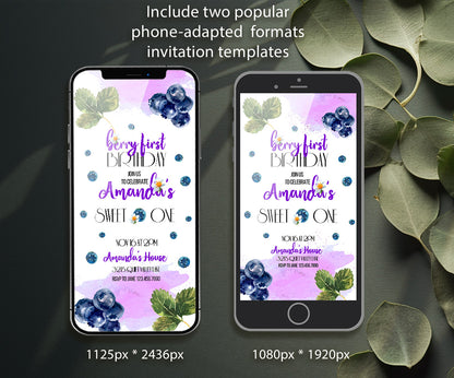 Berry First Birthday customizable invitation template | Share or Print | girl | PL755