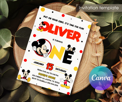 Mickey Mouse 1st Birthday customizable invitation template | Share or Print | OX761