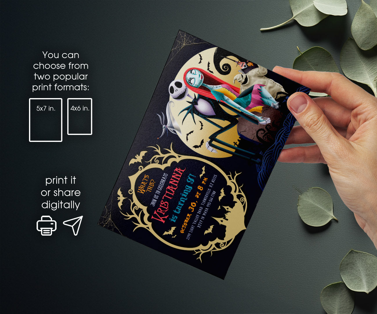 The Nightmare Before Christmas Halloween customizable invitation template | Share or Print | XL067