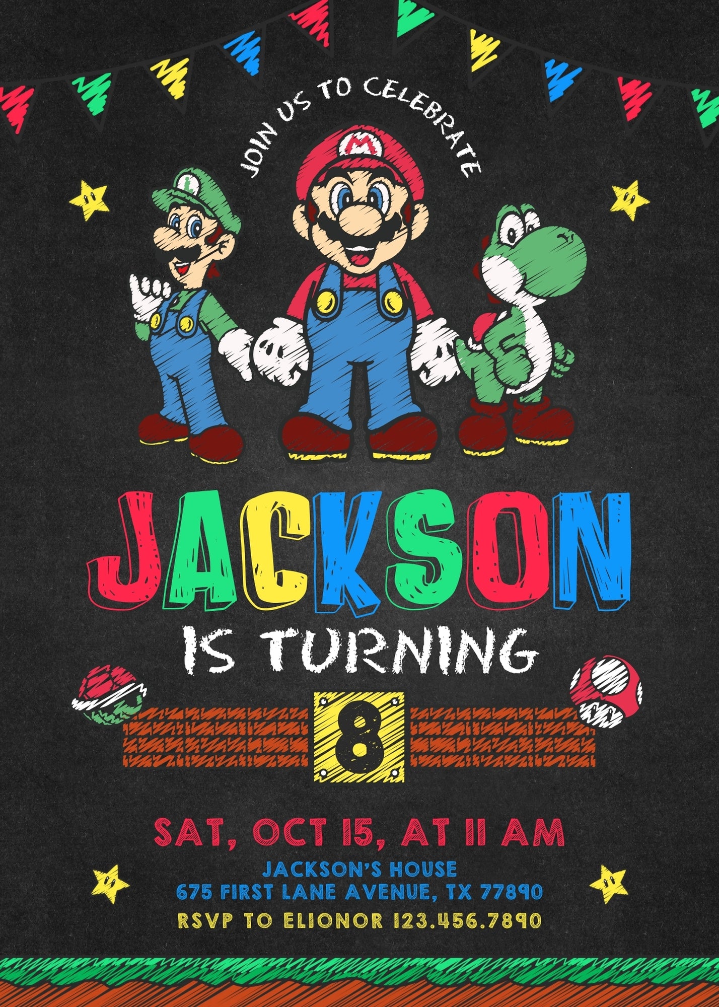 Super Mario Bros customizable invitation template | Share or Print | RY878