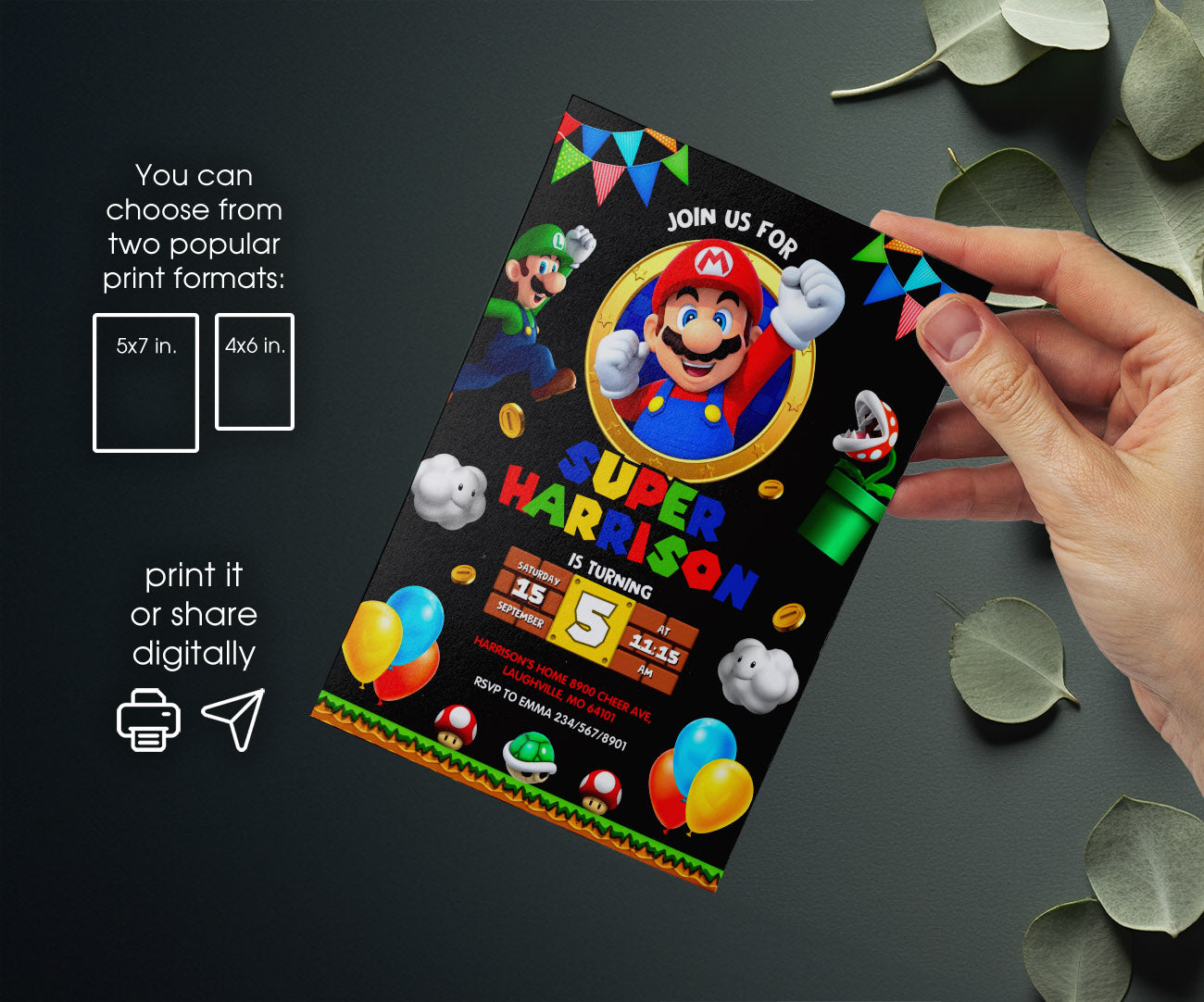 Super Mario Bros customizable invitation template | Share or Print | FE298