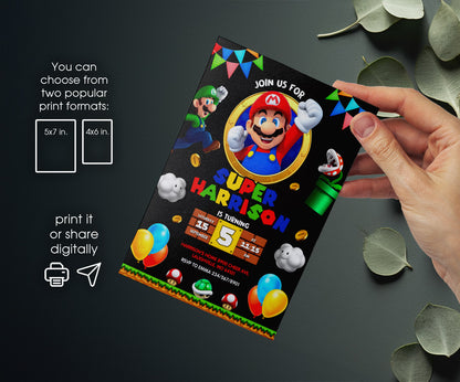 Super Mario Bros customizable invitation template | Share or Print | FE298