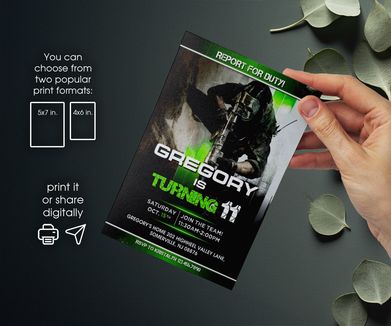 Call of Duty Gamer customizable invitation template | Share or Print | boy | YH900
