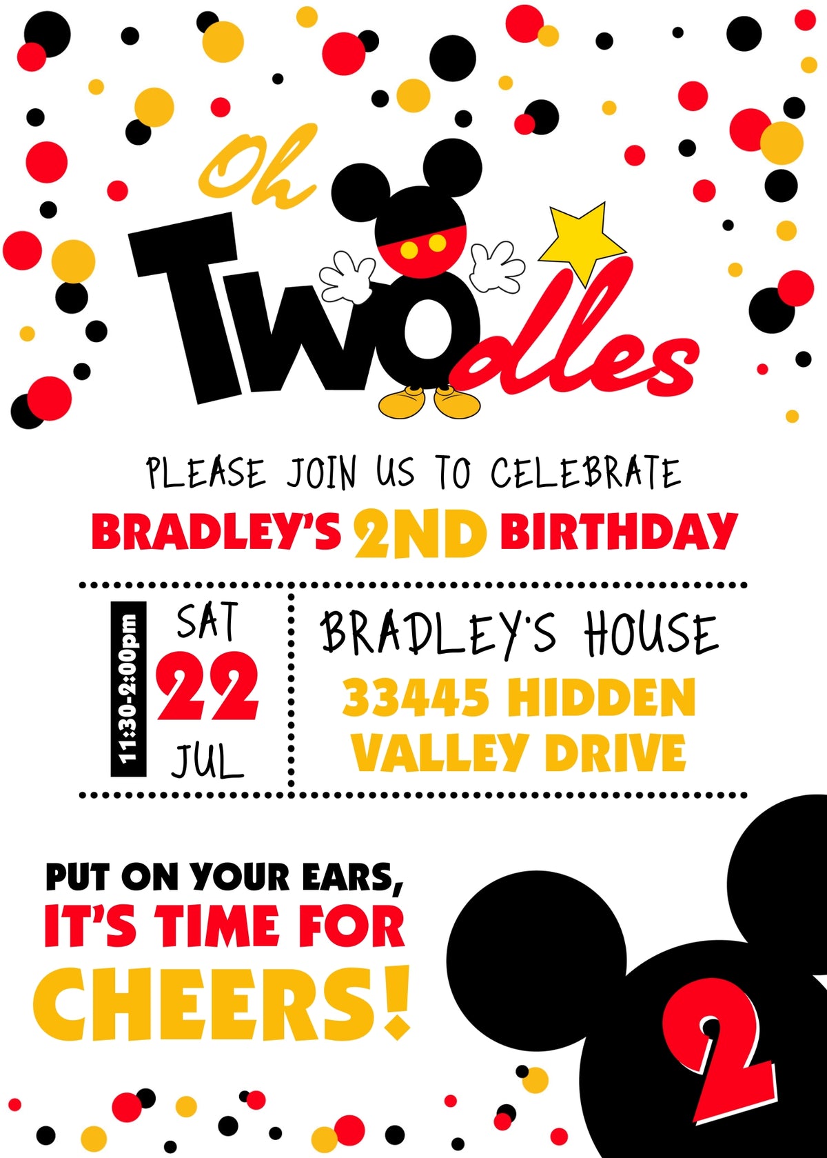 Mickey Mouse 2nd Birthday customizable invitation template | Share or Print | CV106