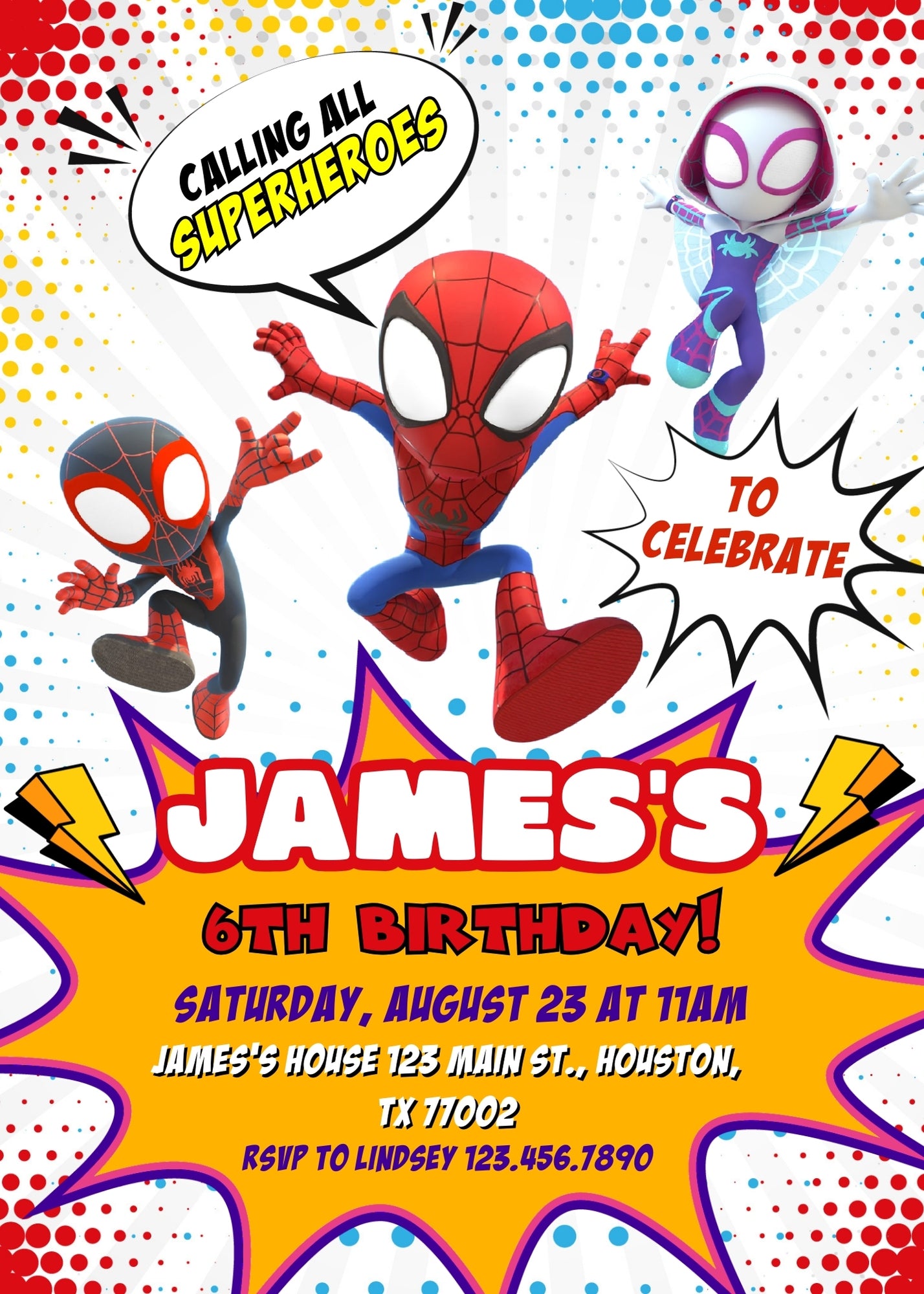 Spidey and His Amazing Friends customizable invitation template | Share or Print | boy | RS876