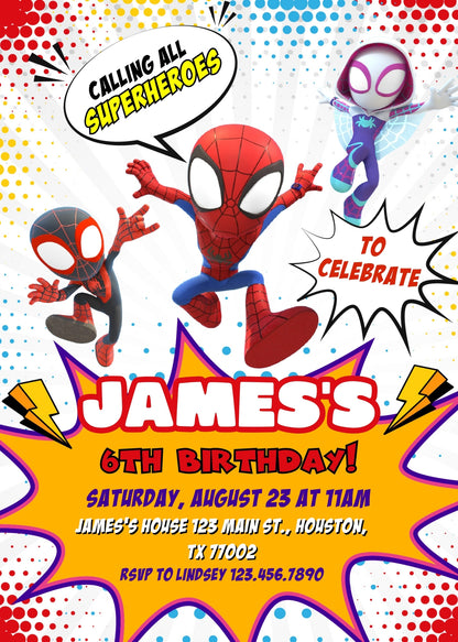 Spidey and His Amazing Friends customizable invitation template | Share or Print | boy | RS876