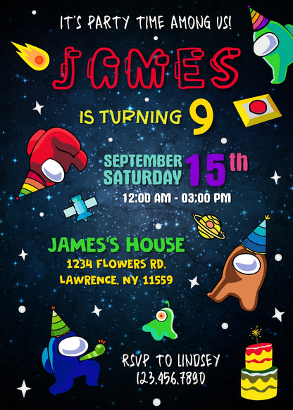 Among Us Gamer customizable invitation template | Share or Print | WF247