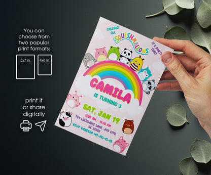 Squishmallows customizable invitation template | Share or Print | XJ381