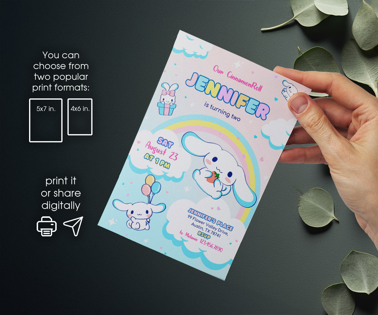 Cinnamoroll Hello Kitty Sanrio customizable invitation template | Share or Print | girl | VL138