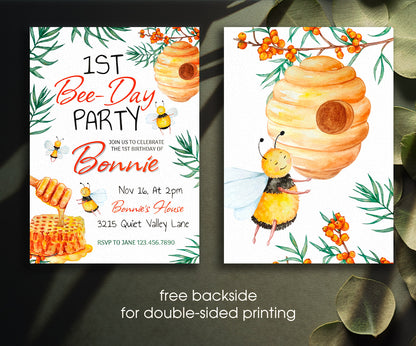 1st Bee Day Party customizable invitation template | Share or Print | XJ992