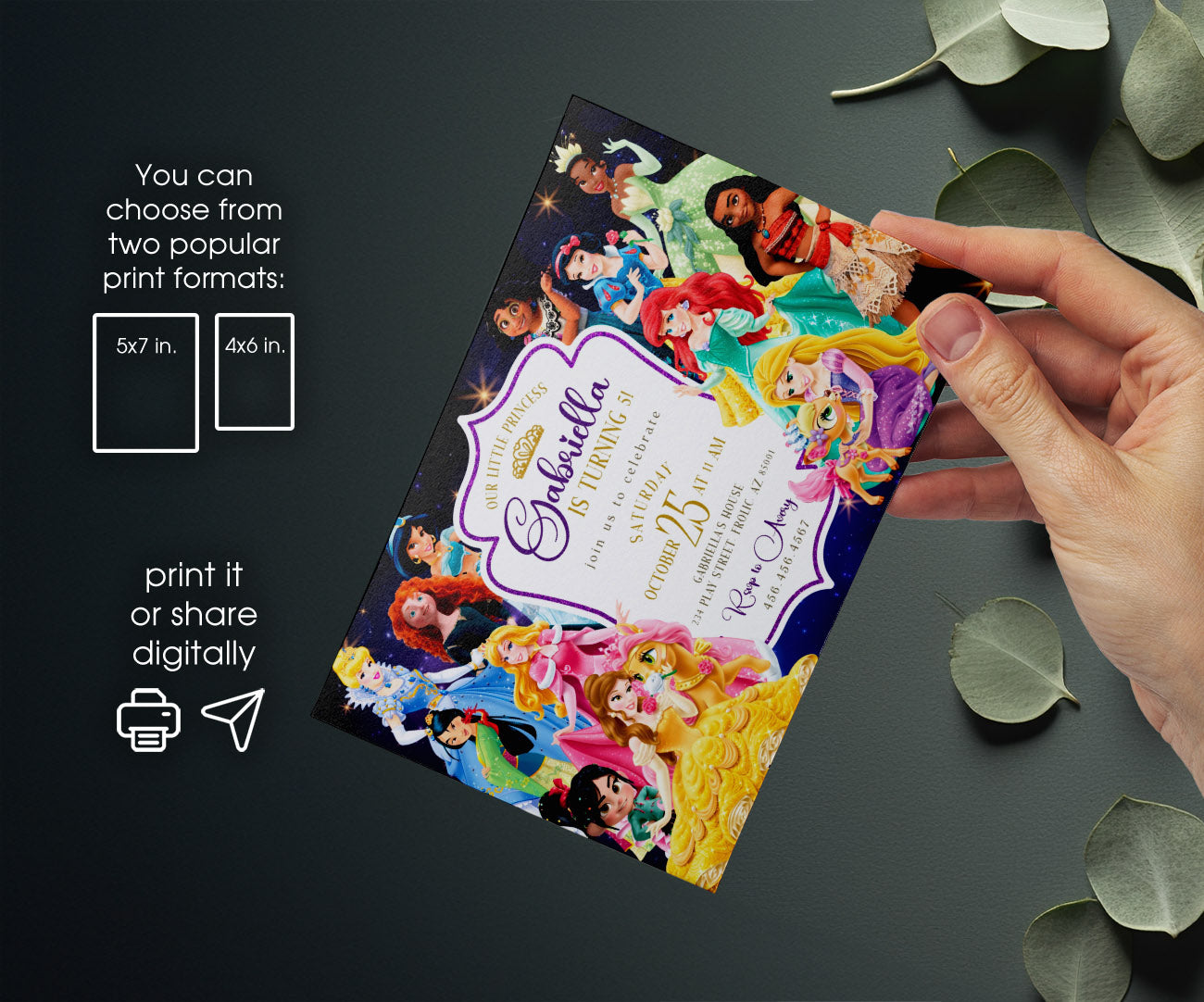 Disney Princess customizable invitation template | Share or Print | girl | LI688