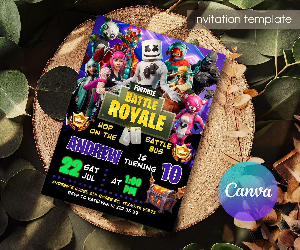 Fortnite Gamer customizable invitation template | Share or Print | boy | BN331