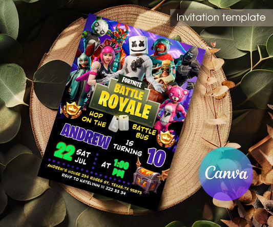 Fortnite Gamer customizable invitation template | Share or Print | boy | BN331