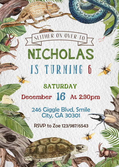 Reptile Lizard Snake customizable invitation template | Share or Print | EO126