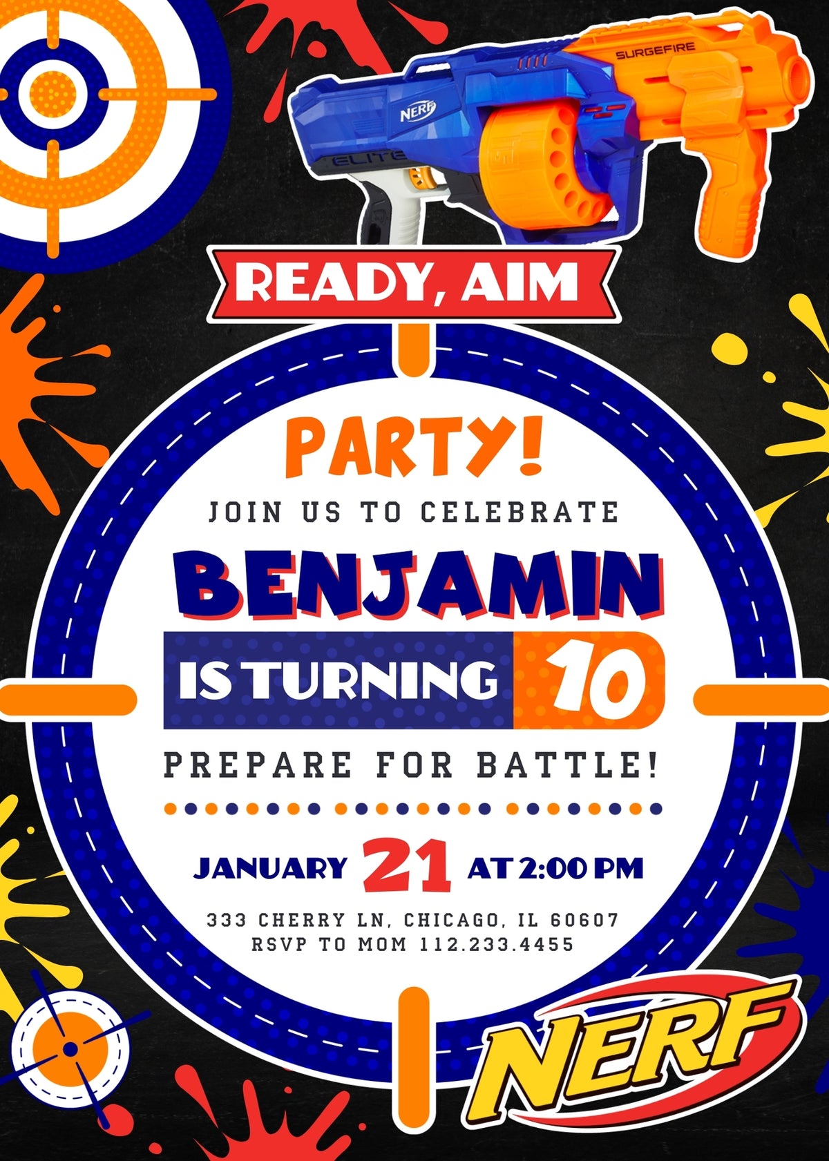 NERF Dart Wars customizable invitation template | Share or Print | boy | LQ387