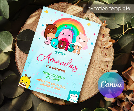 Squishmallows customizable invitation template | Share or Print | GF055