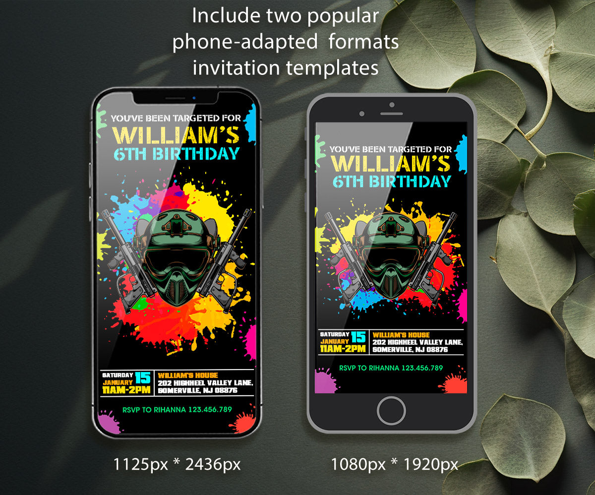 Paintball Airsoft battle customizable invitation template | Share or Print | boy | TH048