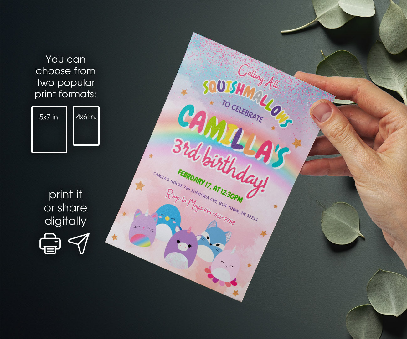 Squishmallows customizable invitation template | Share or Print | RX785
