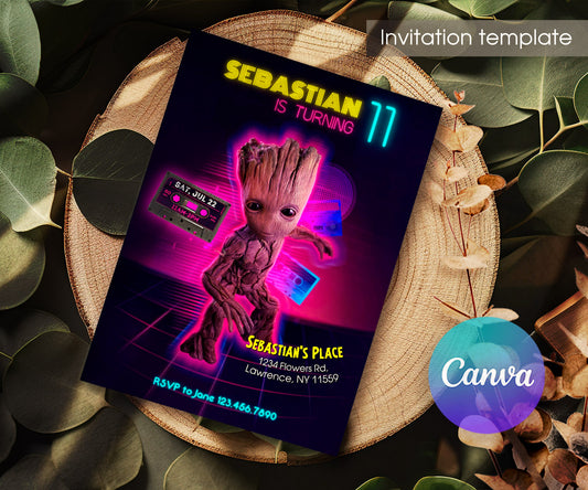 Groot Guardians of the Galaxy Superhero customizable invitation template | Share or Print | EK607