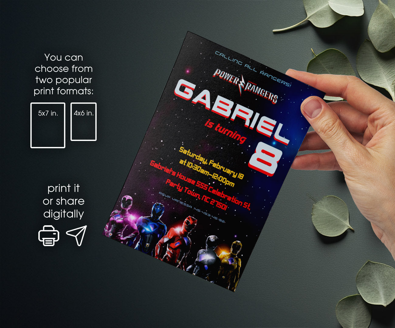 Mighty Morphin Power Rangers customizable invitation template | Share or Print | boy | VJ324