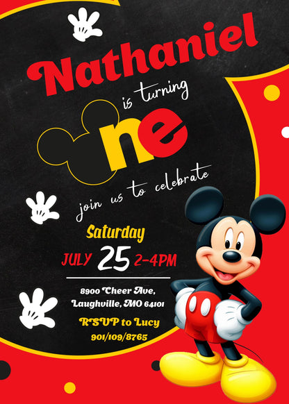 Mickey Mouse 1st Birthday customizable invitation template | Share or Print | PL125