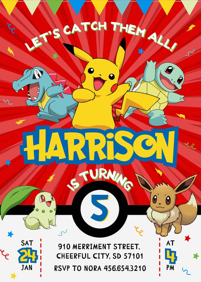 Pokemon Pikachu customizable invitation template | Share or Print | WQ572