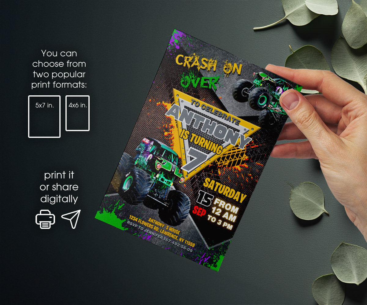 Garve Digger Monster Jam Truck customizable invitation template | Share or Print | boy | WJ462