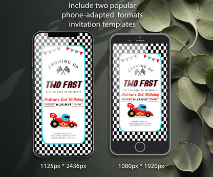 Race Car 2nd Bday Watercolor customizable invitation template | Share or Print | boy | EC907
