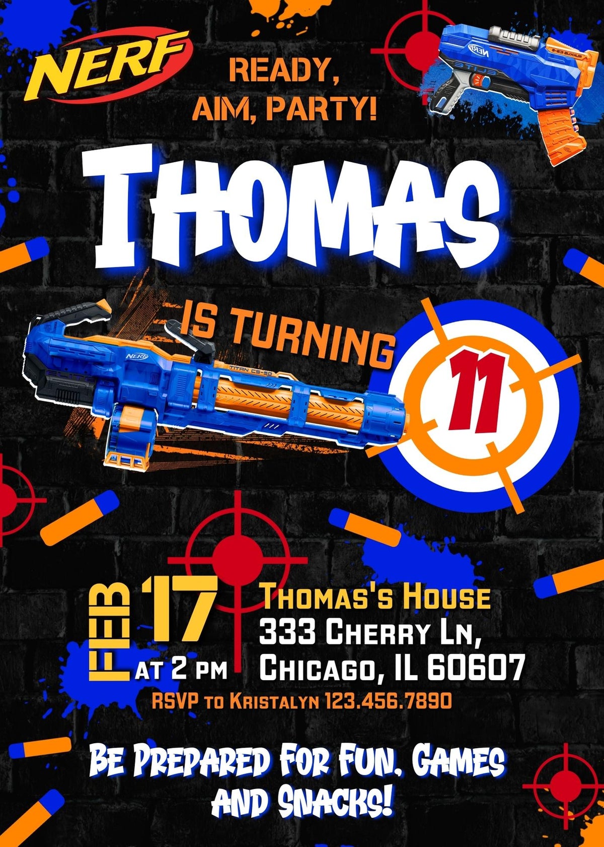 NERF Dart Wars customizable invitation template | Share or Print | boy | AL192