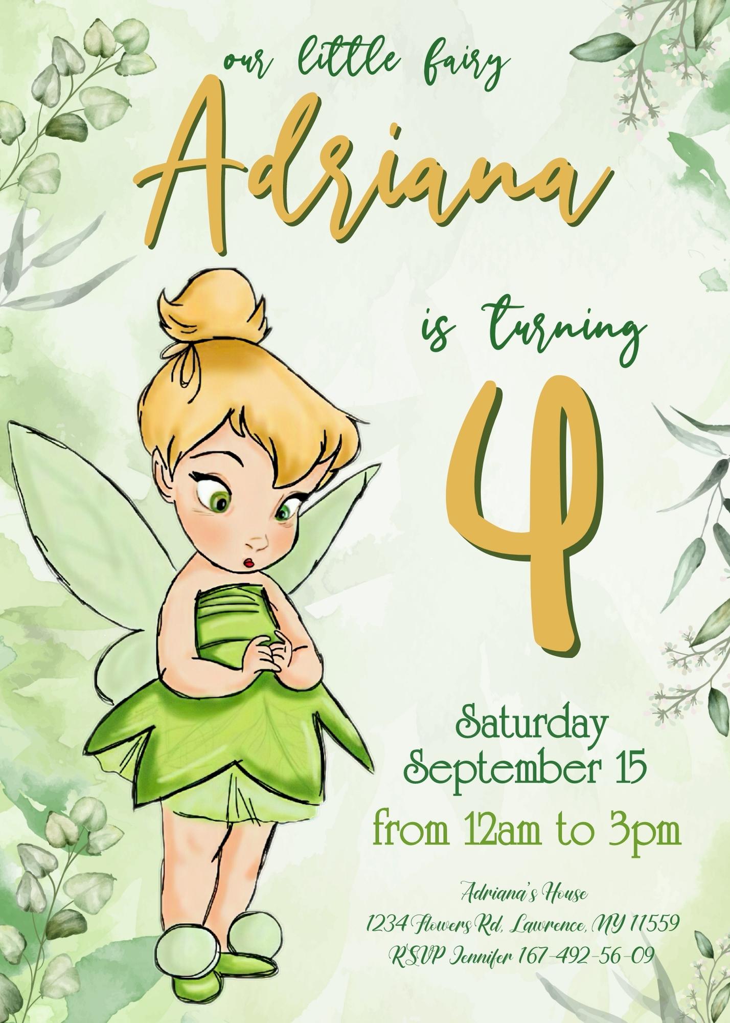 Tinker Bell Fairy Princess customizable invitation template | Share or Print | girl | BV373